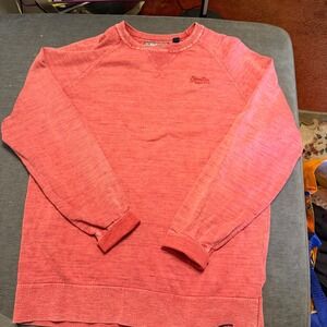 Superdry Premium Mens XL Sweatshirt Coral Pink Raglan‎ Pullover Crewneck Logo